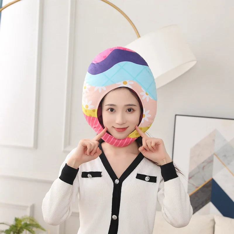 KTX-066323 Easter Egg Head Hat for Kids and Adults, Cute Cartoon Plush Toy Winter Accessory