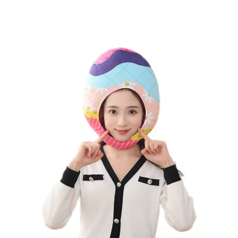 KTX-066323 Easter Egg Head Hat for Kids and Adults, Cute Cartoon Plush Toy Winter Accessory