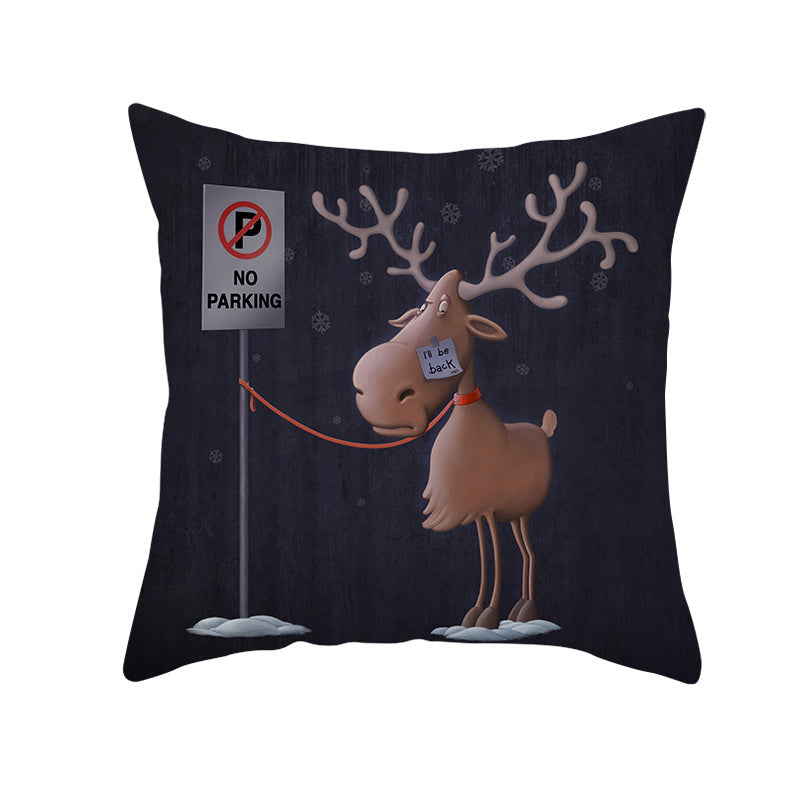 HKM-066323 Minimalist Christmas Printing Peach Skin Velvet Sofa Cushion Pillow Cover