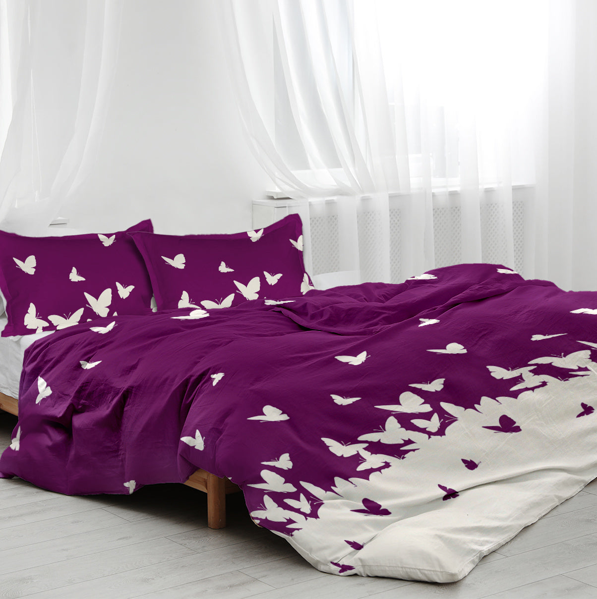HKM-066323 Reversible Butterfly 3-Piece Comfort Bedding Set - Ultra Soft Microfiber, Lightweight, Machine Washable