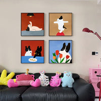 HKM-066579 Cartoon Dog Red Square Mural Art on Canvas - Modern Decorative Painting (Various Sizes Available)