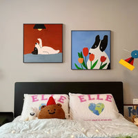 HKM-066579 Cartoon Dog Red Square Mural Art on Canvas - Modern Decorative Painting (Various Sizes Available)
