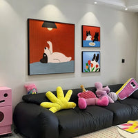 HKM-066579 Cartoon Dog Red Square Mural Art on Canvas - Modern Decorative Painting (Various Sizes Available)