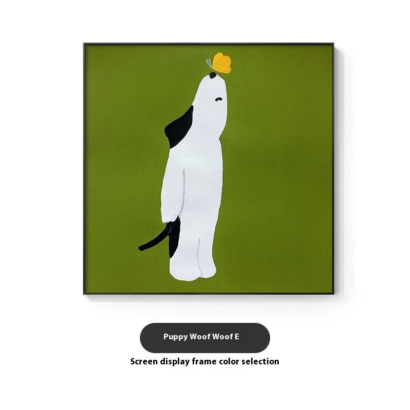 HKM-066579 Cartoon Dog Red Square Mural Art on Canvas - Modern Decorative Painting (Various Sizes Available)