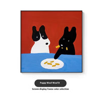 HKM-066579 Cartoon Dog Red Square Mural Art on Canvas - Modern Decorative Painting (Various Sizes Available)
