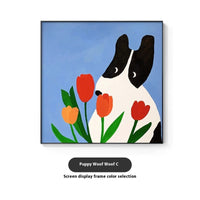 HKM-066579 Cartoon Dog Red Square Mural Art on Canvas - Modern Decorative Painting (Various Sizes Available)