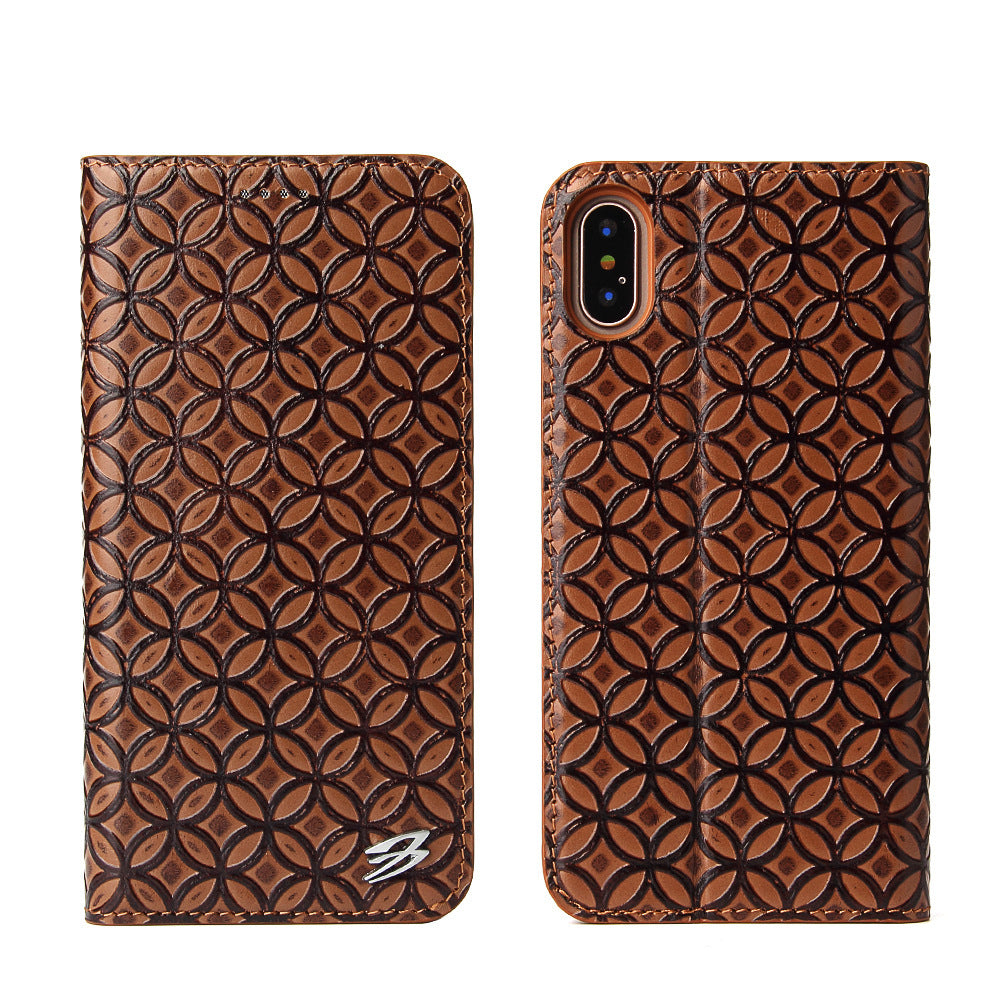 HKM-066579 Ultra-Thin Leather Card Holder Wallet for Apple Mobile Phones - Copper Coin Pattern