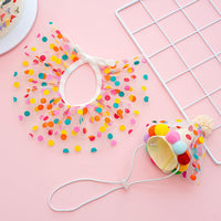HKM-066643 Colorful Polka Dot Lace Dog Birthday Suit with Hat and Water Towel - Sizes S to L