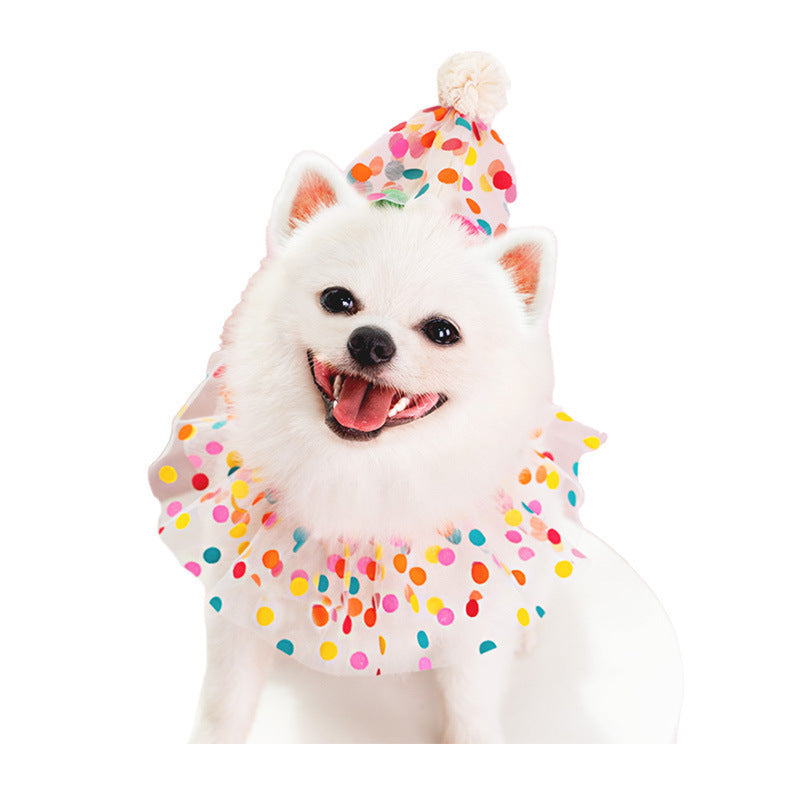 HKM-066643 Colorful Polka Dot Lace Dog Birthday Suit with Hat and Water Towel - Sizes S to L