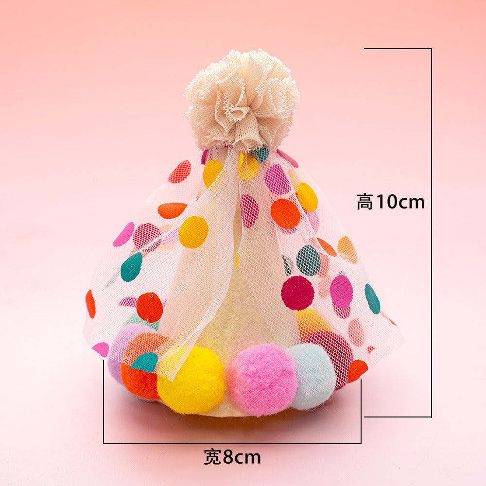 HKM-066643 Colorful Polka Dot Lace Dog Birthday Suit with Hat and Water Towel - Sizes S to L