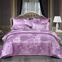HKM-066643 Silk Jacquard Four-Piece Bedding Set with Bed Sheet, Duvet Cover, and Pillowcases