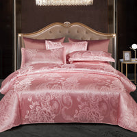 HKM-066643 Silk Jacquard Four-Piece Bedding Set with Bed Sheet, Duvet Cover, and Pillowcases
