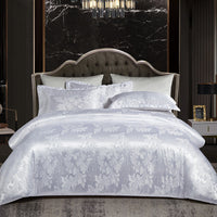HKM-066643 Silk Jacquard Four-Piece Bedding Set with Bed Sheet, Duvet Cover, and Pillowcases