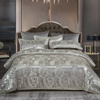 HKM-066643 Silk Jacquard Four-Piece Bedding Set with Bed Sheet, Duvet Cover, and Pillowcases