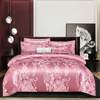 HKM-066643 Silk Jacquard Four-Piece Bedding Set with Bed Sheet, Duvet Cover, and Pillowcases