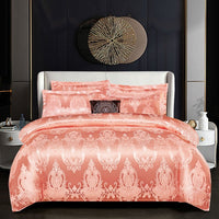 HKM-066643 Silk Jacquard Four-Piece Bedding Set with Bed Sheet, Duvet Cover, and Pillowcases