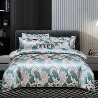 HKM-066643 Silk Jacquard Four-Piece Bedding Set with Bed Sheet, Duvet Cover, and Pillowcases