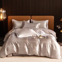 HKM-066643 Silk Jacquard Four-Piece Bedding Set with Bed Sheet, Duvet Cover, and Pillowcases