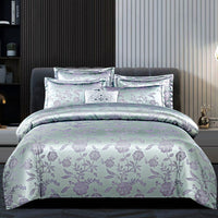 HKM-066643 Silk Jacquard Four-Piece Bedding Set with Bed Sheet, Duvet Cover, and Pillowcases