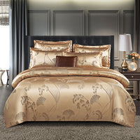HKM-066643 Silk Jacquard Four-Piece Bedding Set with Bed Sheet, Duvet Cover, and Pillowcases