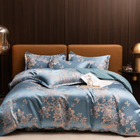 HKM-066643 Silk Jacquard Four-Piece Bedding Set with Bed Sheet, Duvet Cover, and Pillowcases