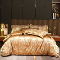 HKM-066643 Silk Jacquard Four-Piece Bedding Set with Bed Sheet, Duvet Cover, and Pillowcases