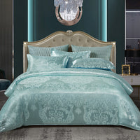 HKM-066643 Silk Jacquard Four-Piece Bedding Set with Bed Sheet, Duvet Cover, and Pillowcases