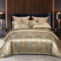 HKM-066643 Silk Jacquard Four-Piece Bedding Set with Bed Sheet, Duvet Cover, and Pillowcases