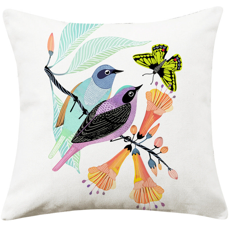 HKM-066707 Country Pastoral Floral and Bird Cushion Cover, Cotton and Linen Pillowcase 45x45cm and 30x50cm Sizes