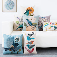 HKM-066707 Country Pastoral Floral and Bird Cushion Cover, Cotton and Linen Pillowcase 45x45cm and 30x50cm Sizes