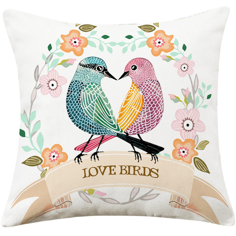 HKM-066707 Country Pastoral Floral and Bird Cushion Cover, Cotton and Linen Pillowcase 45x45cm and 30x50cm Sizes