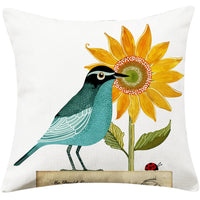 HKM-066707 Country Pastoral Floral and Bird Cushion Cover, Cotton and Linen Pillowcase 45x45cm and 30x50cm Sizes