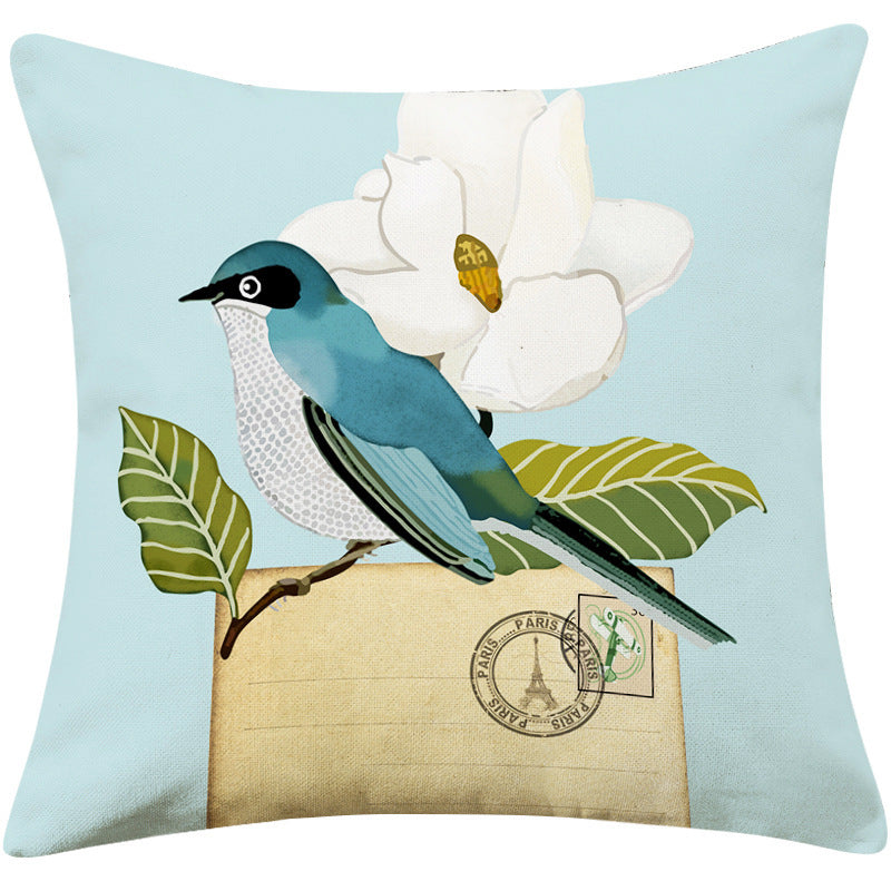 HKM-066707 Country Pastoral Floral and Bird Cushion Cover, Cotton and Linen Pillowcase 45x45cm and 30x50cm Sizes