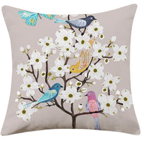 HKM-066707 Country Pastoral Floral and Bird Cushion Cover, Cotton and Linen Pillowcase 45x45cm and 30x50cm Sizes