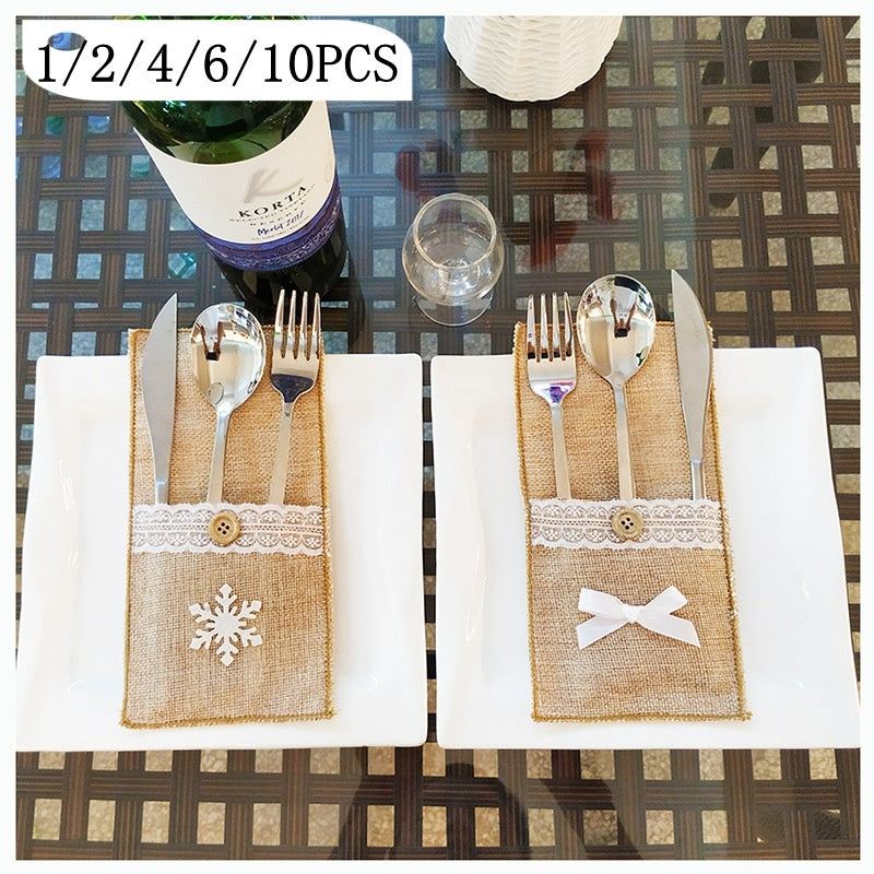 HKM-066771 Festive Christmas Knife and Fork Set - Fabric, Multiple Sizes Available, 1 to 6 Pieces
