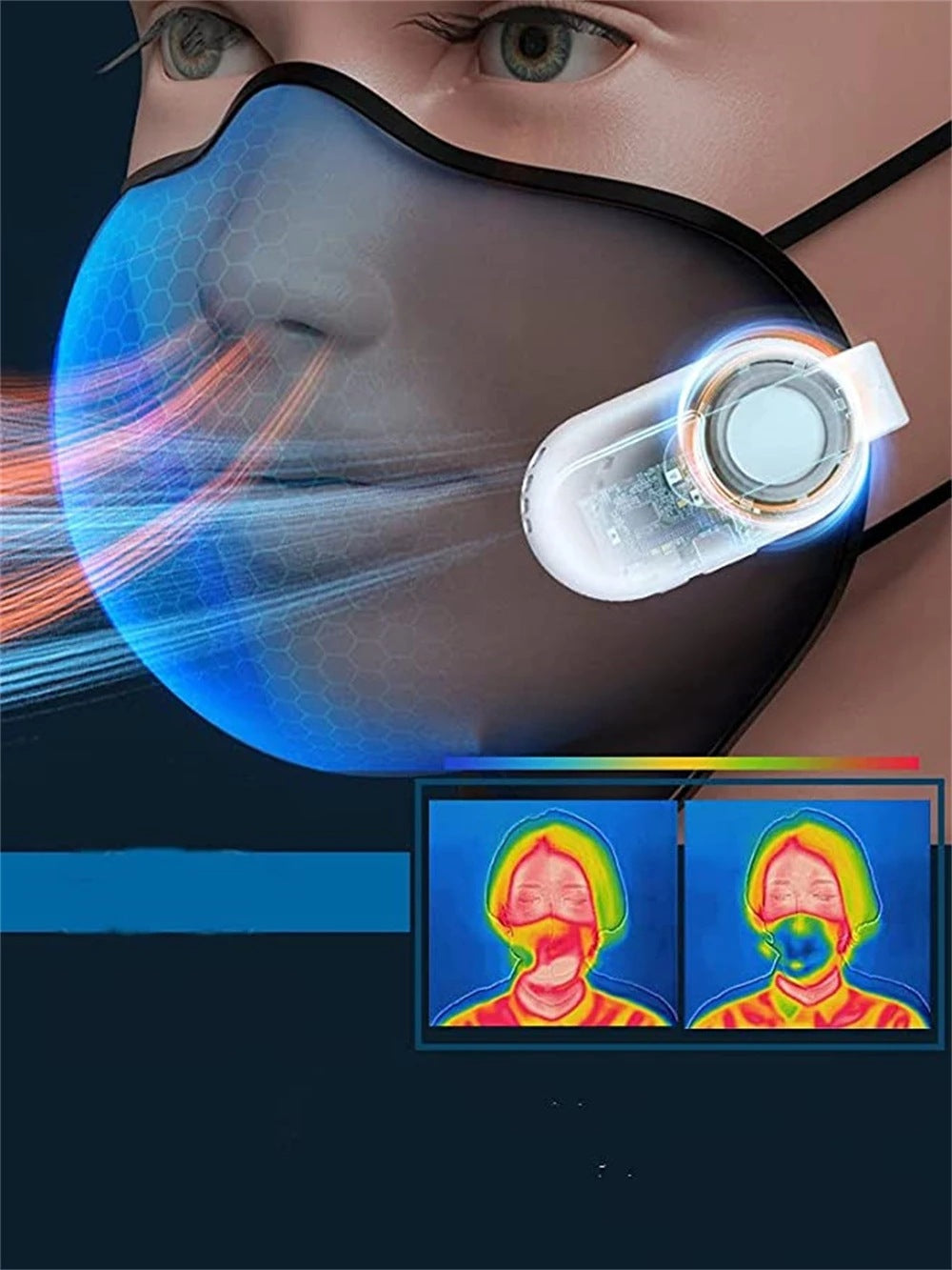 HKM-067155 Portable Clip-On Fan for Face Masks - USB Powered Cooling Air Purifier for Outdoor Use