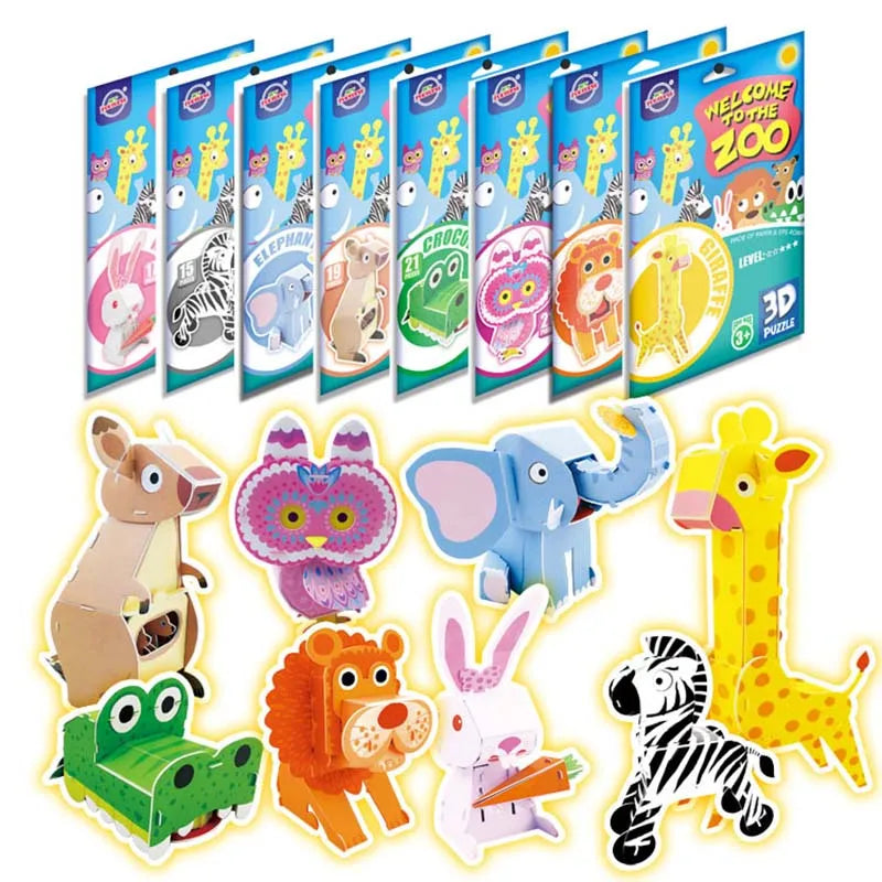 KTX-067219 3D DIY Cartoon Animal Paper Puzzle Educational Building Blocks for Children