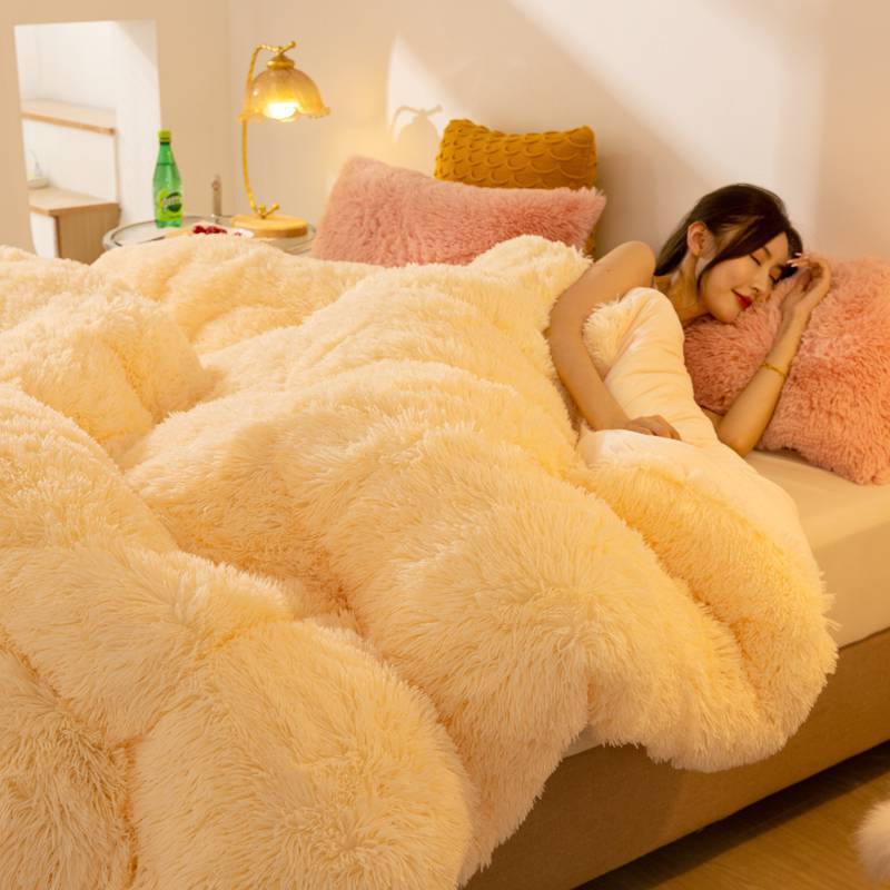 HKM-067411 Double-Sided Velvet Winter Quilt - Soft Fleece Mink & Crystal Velvet, Thickened Warm Blanket for Cozy Comfort