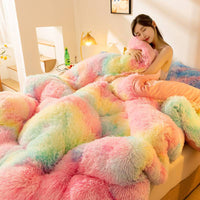 HKM-067411 Double-Sided Velvet Winter Quilt - Soft Fleece Mink & Crystal Velvet, Thickened Warm Blanket for Cozy Comfort