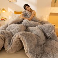 HKM-067411 Double-Sided Velvet Winter Quilt - Soft Fleece Mink & Crystal Velvet, Thickened Warm Blanket for Cozy Comfort