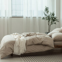 HKM-067475 Washed Cotton Four-Piece Bedding Set in Japanese Muji Style - Solid Color Options