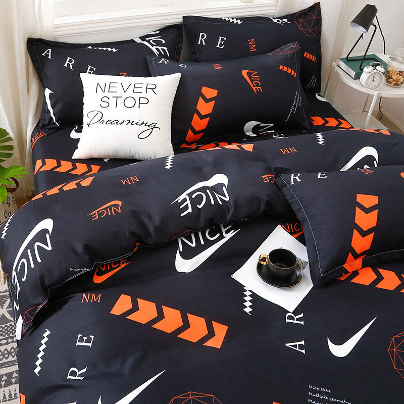 HKM-067795 Washed Cotton Duvet Cover Set - Four-Piece Bedding Collection in Various Stylish Patterns