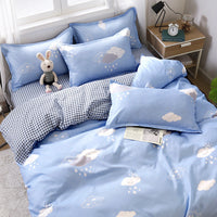 HKM-067795 Washed Cotton Duvet Cover Set - Four-Piece Bedding Collection in Various Stylish Patterns