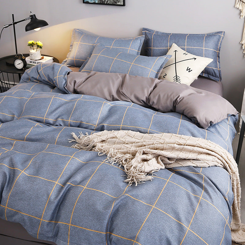 HKM-067795 Washed Cotton Duvet Cover Set - Four-Piece Bedding Collection in Various Stylish Patterns
