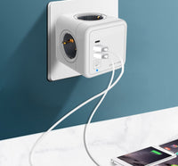 HKM-067987 Universal Rubik's Cube Socket with Type-C & USB Ports, 5-Hole Multi-Country Power Adapter