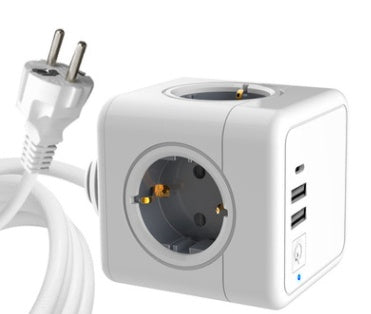 HKM-067987 Universal Rubik's Cube Socket with Type-C & USB Ports, 5-Hole Multi-Country Power Adapter