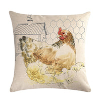 HKM-068179 Modern Hen Series Linen Pillowcase Cushion Cover, 45x45cm, Cotton & PP Cotton Filling