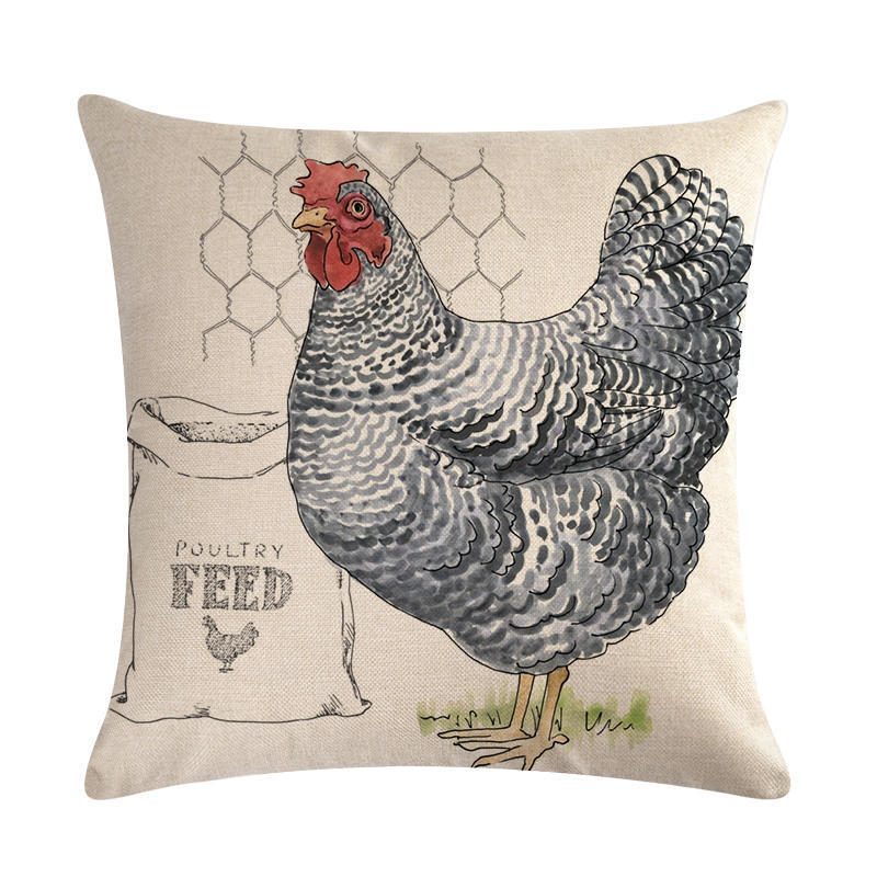 HKM-068179 Modern Hen Series Linen Pillowcase Cushion Cover, 45x45cm, Cotton & PP Cotton Filling