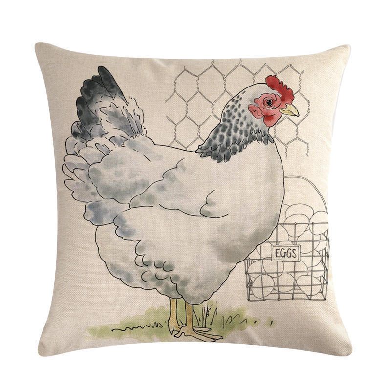 HKM-068179 Modern Hen Series Linen Pillowcase Cushion Cover, 45x45cm, Cotton & PP Cotton Filling