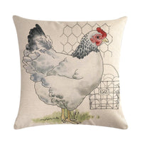 HKM-068179 Modern Hen Series Linen Pillowcase Cushion Cover, 45x45cm, Cotton & PP Cotton Filling